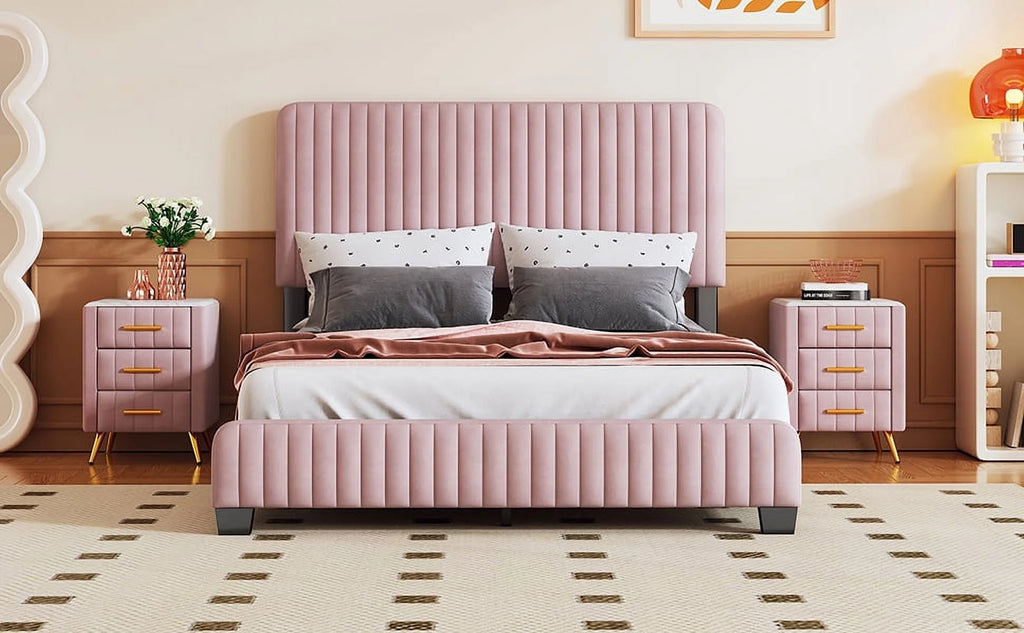 Pink Velvet Upholstered Platform Bed D579025