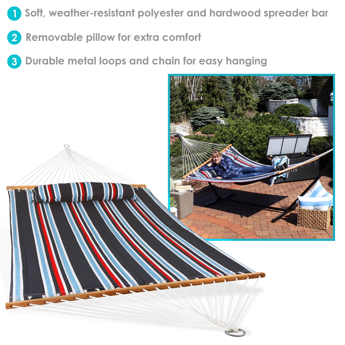 Quilted Fabric Double Hammock with Pillow D73470