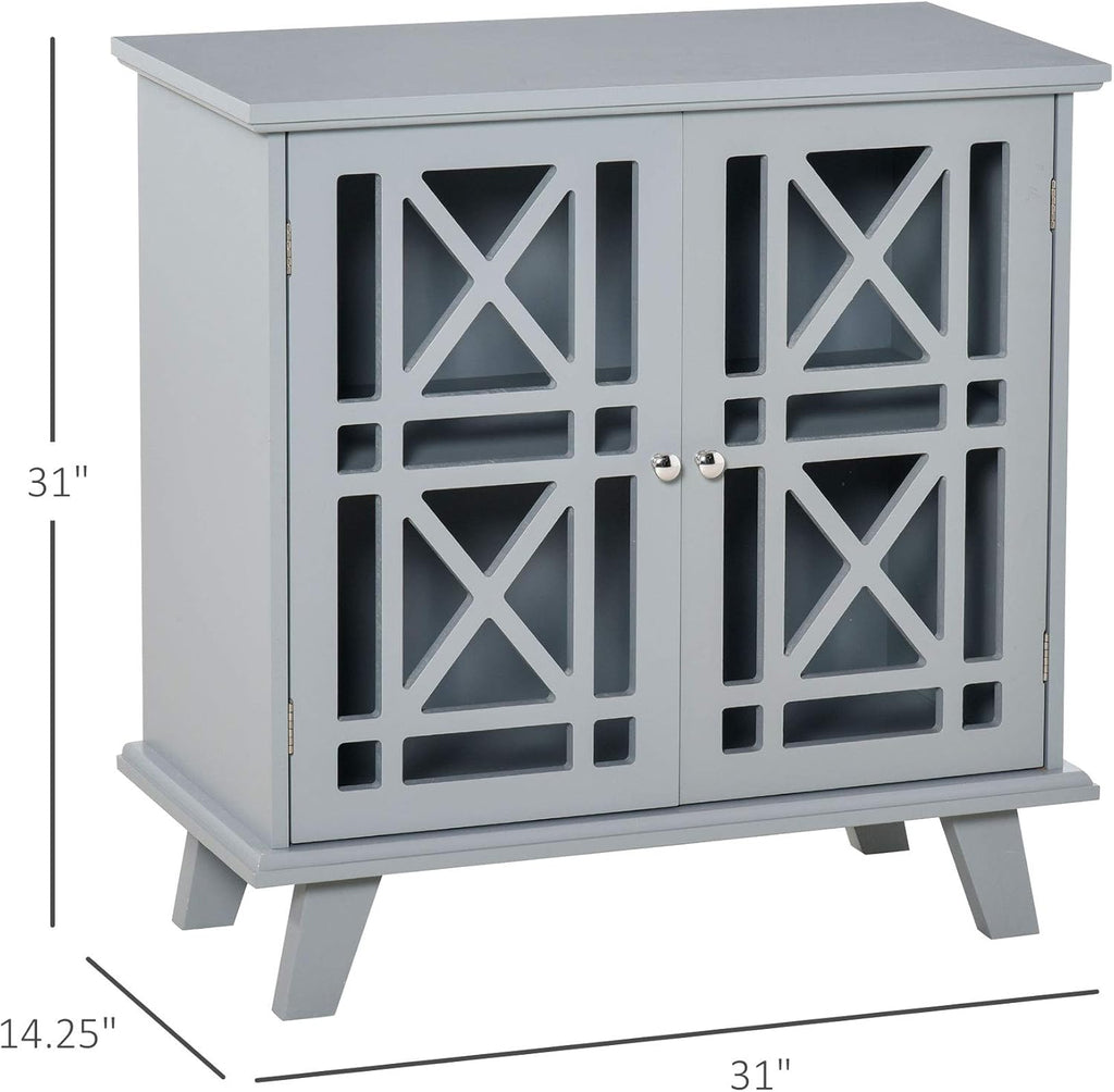 Grey Wood Sideboard Cabinet with Fretwork Doors N9845