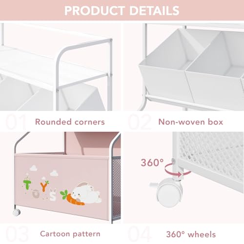 White 3-Tier Toy Storage Organizer with Wheels F61697