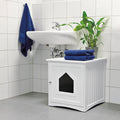 White Wooden Cat House and Litter Box Enclosure T815840