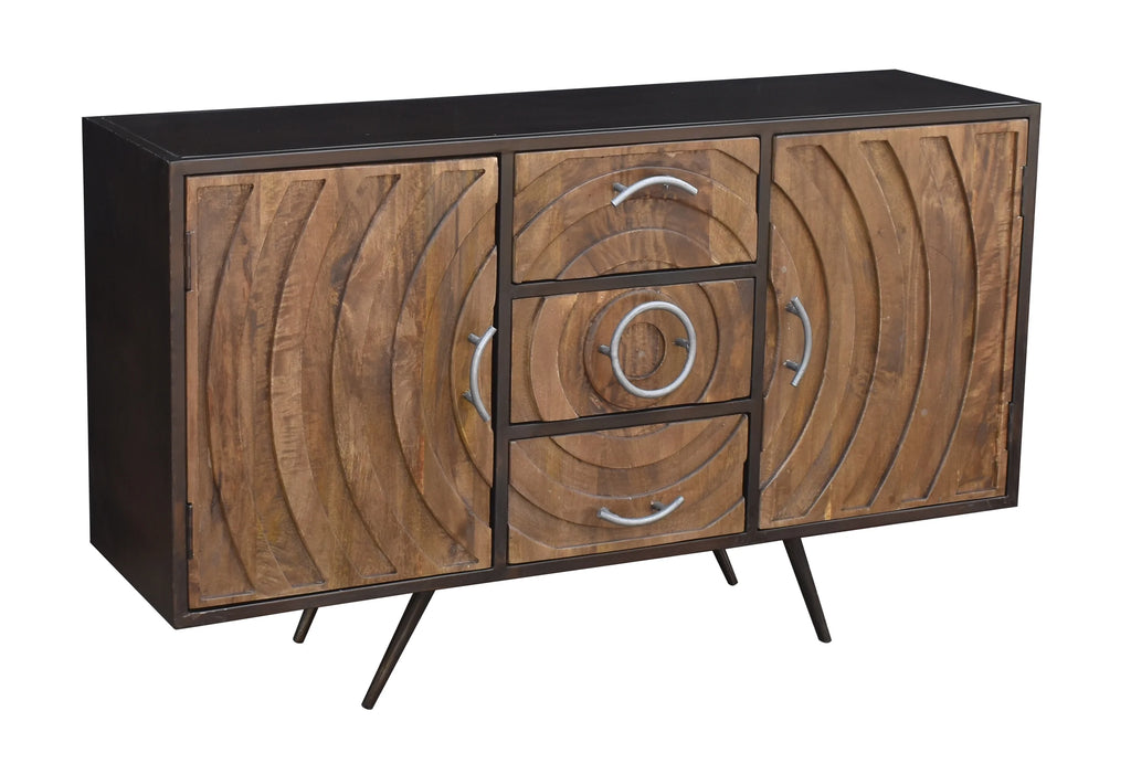 Recycled Mango Wood and Metal Buffet with 3 Drawers and 2 Doors I8054