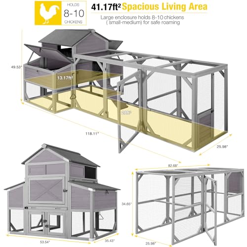 Extra Large Wooden Chicken Coop with 6 Nesting Boxes T96355