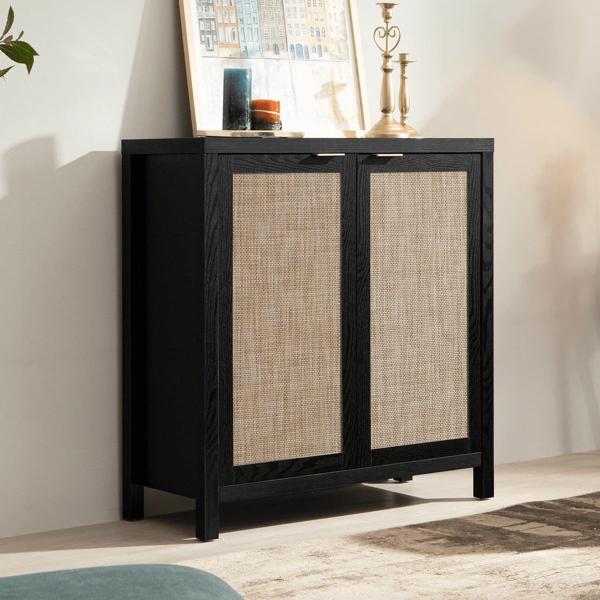 Set of 2 Rattan Cabinet with Doors D40400