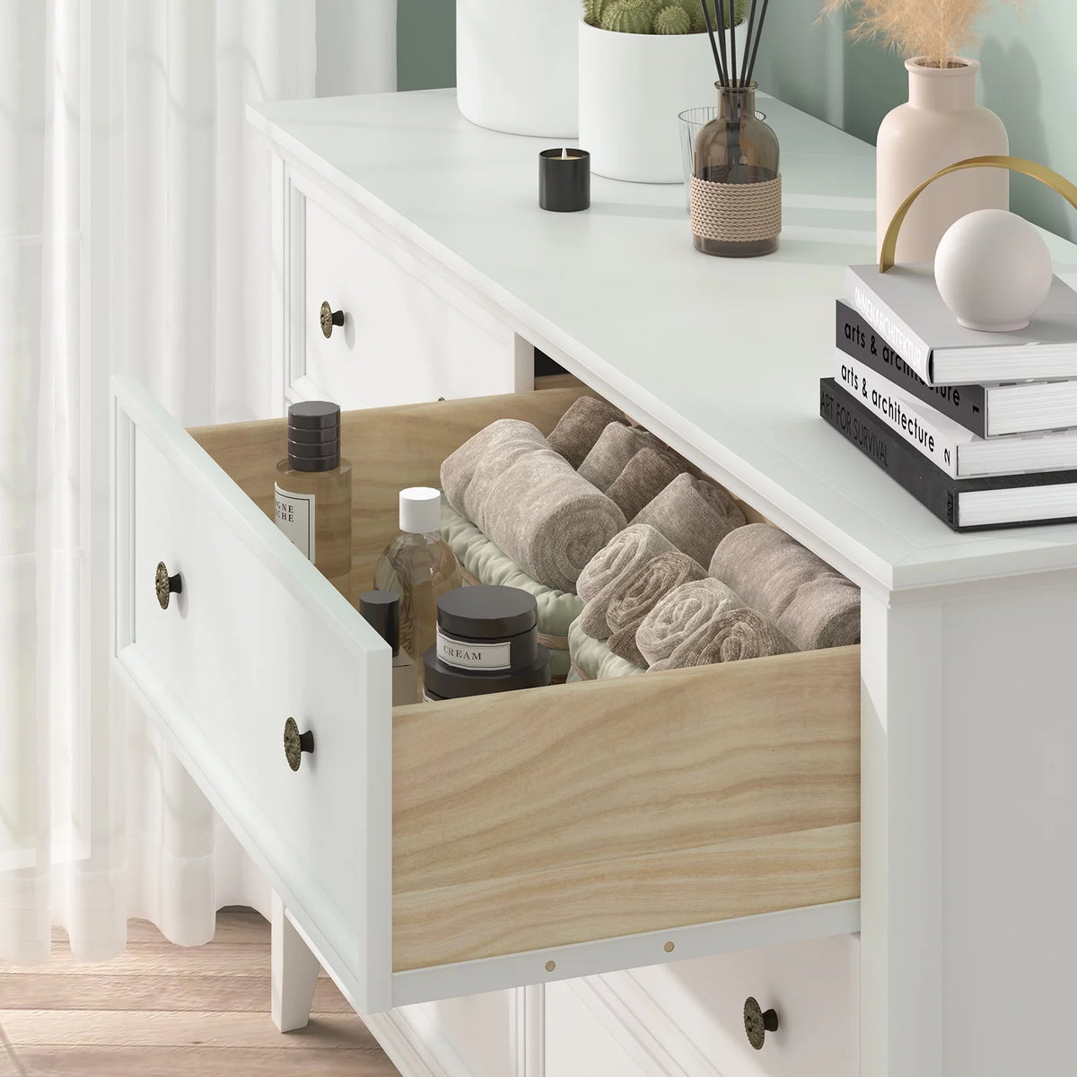 White 6 Drawer Solid Wood Dresser I652154