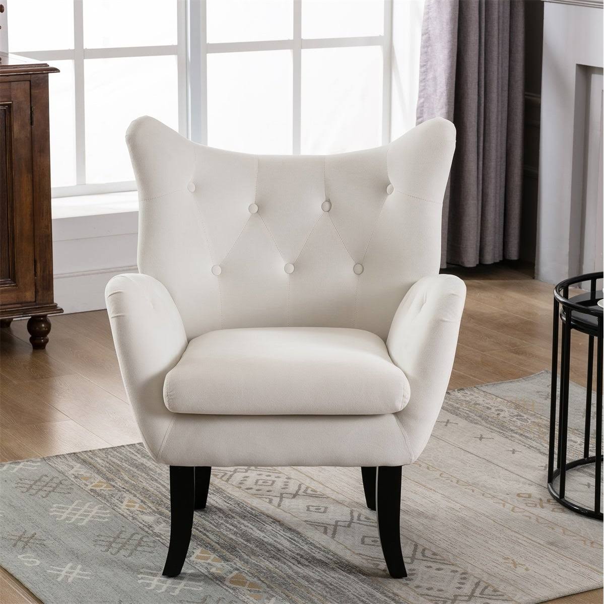 Beige Velvet Tufted Wingback Accent Chair T8705