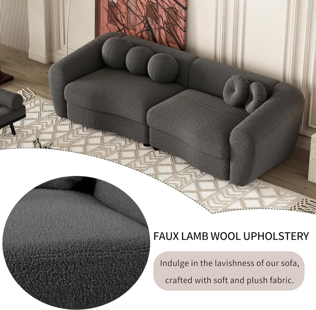 Grey Teddy Fabric 3 Seater Sofa with 5 Throw Pillows Z996385