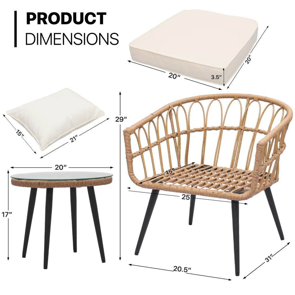 3 Pieces Outdoor Patio Furniture Rattan Wicker Table & Chairs Set K479