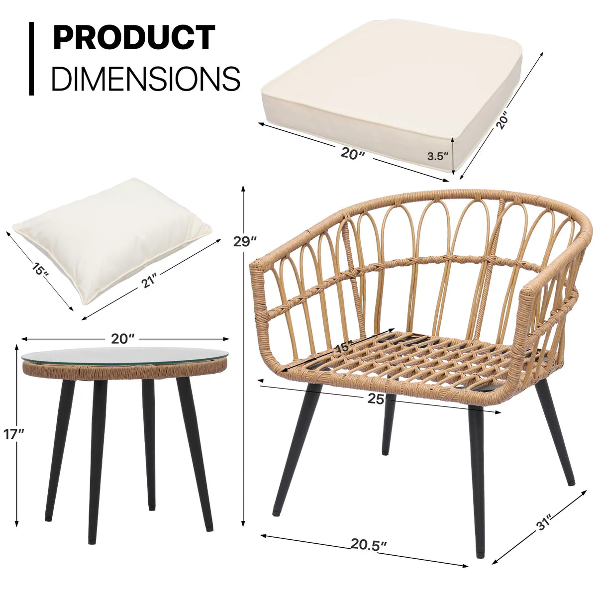3 Pieces Outdoor Patio Furniture Rattan Wicker Table & Chairs Set K479
