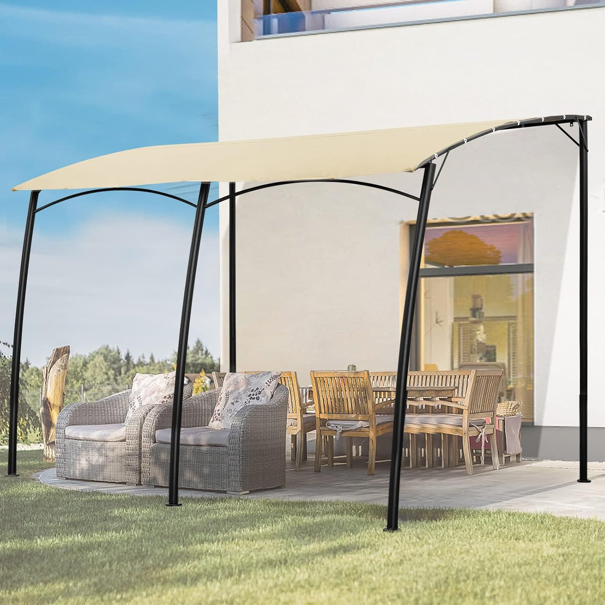 13'x10' Beige Steel Outdoor Awning Gazebo Q20054