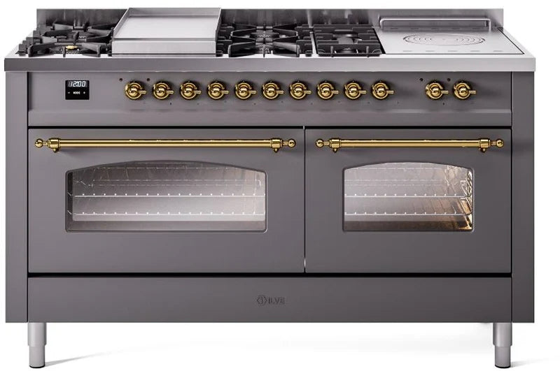 60 Dual Fuel Natural Gas Range Matte Graphite Brass Trim V800819