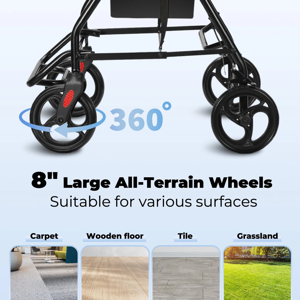 Black Height Adjustable Rollator Walker with Armrest and Backrest R160807