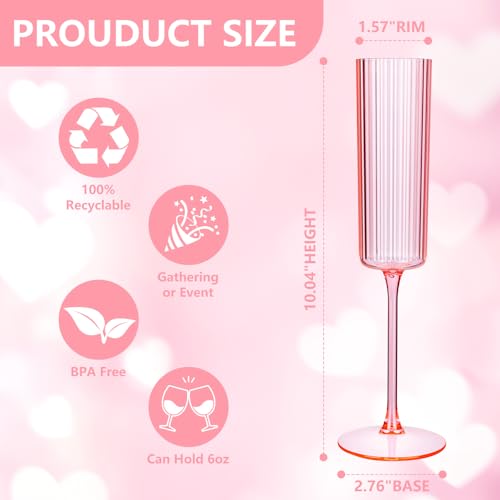 36 Pack 6oz Pink Plastic Champagne Flutes X81198