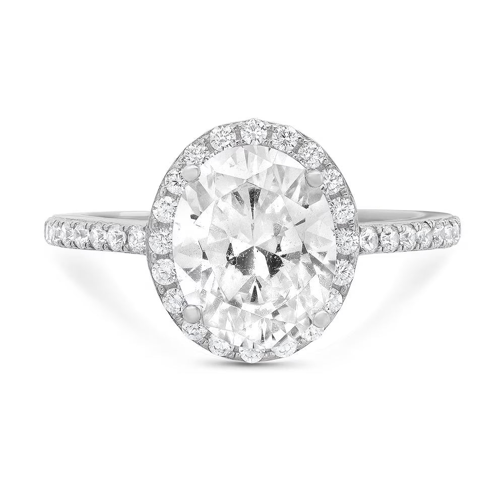 Oval Cut Genuine Cultured Diamond SI1-SI2 I-J 18K White Gold Halo Engagement Ring Z793059