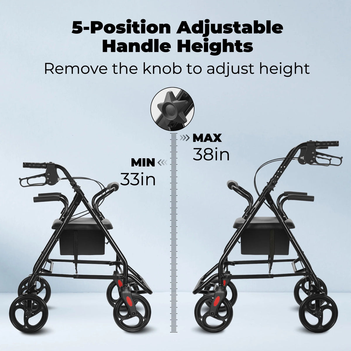 Black Height Adjustable Rollator Walker with Armrest and Backrest R160807