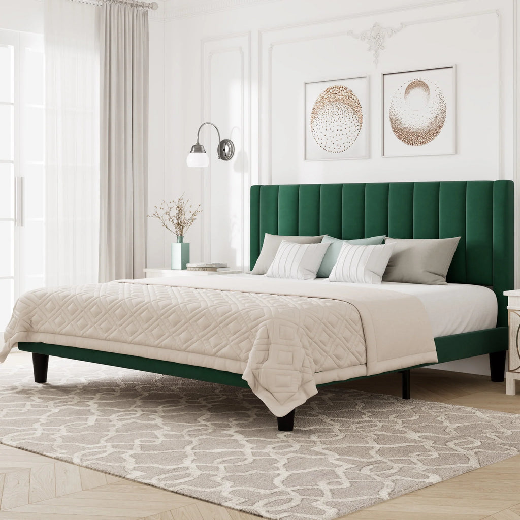 Queen Light Pink Velvet Upholstered Bed Frame U25093