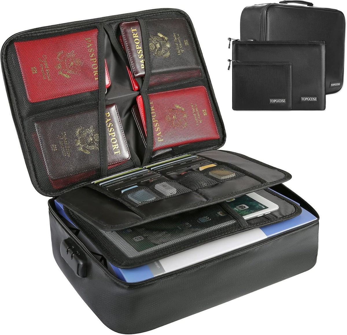 Fireproof Document Bag with Lock, 3 Set L687801