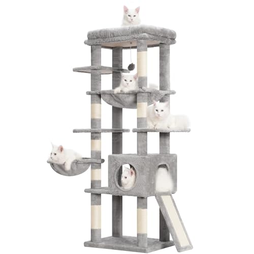 Smoky Gray 60 inches Cat Tree Tower with Scratching Posts H718613