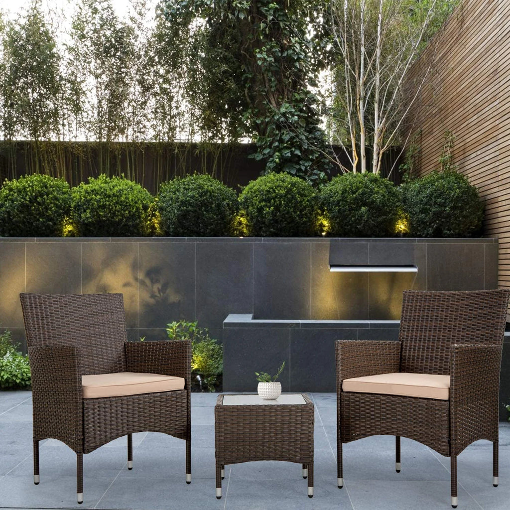 3 Pieces Wicker Bistro Set with Khaki Cushion Steel Frame K897