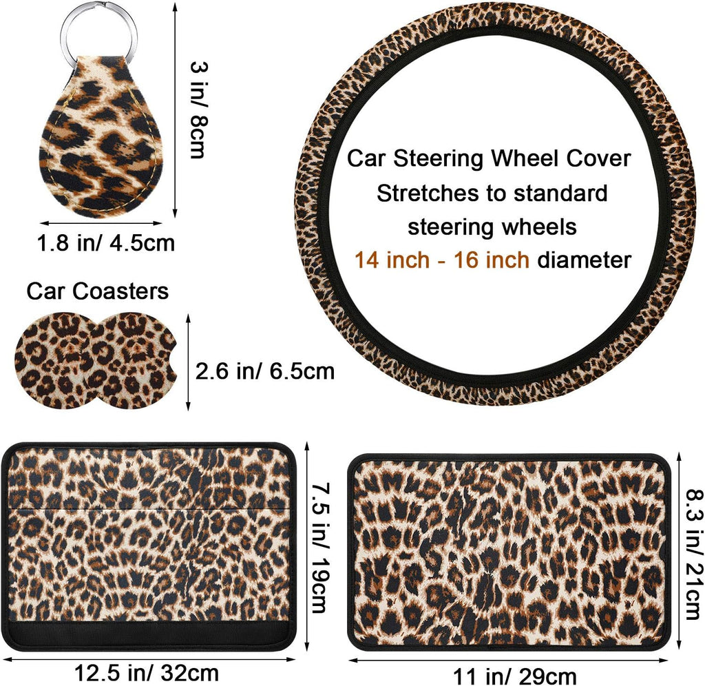 7 Pieces Leopard Print Car Accessories Set A784