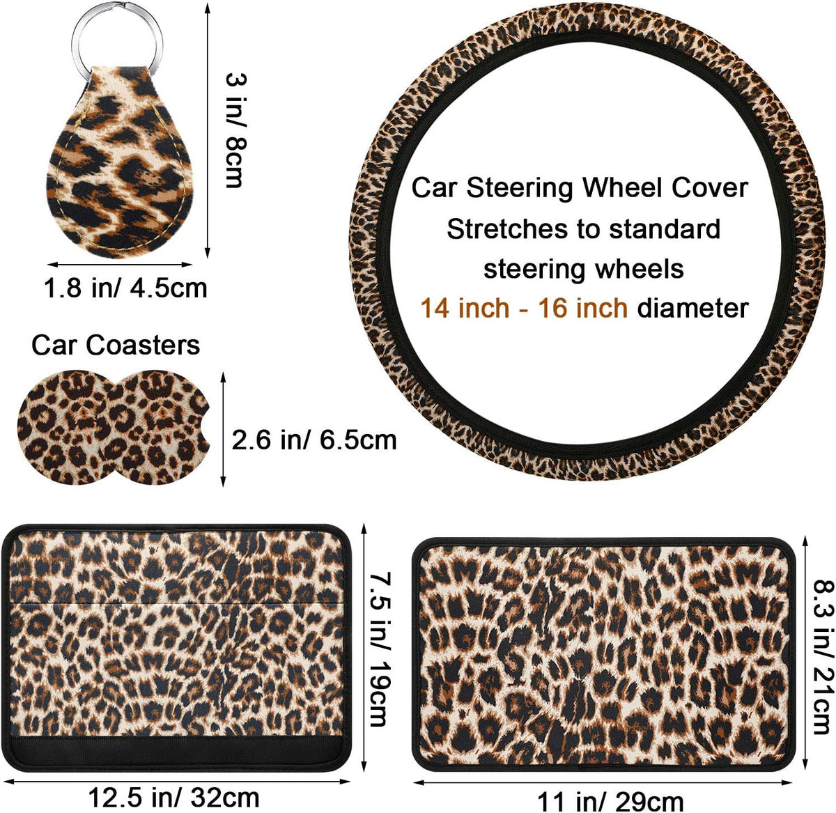 7 Pieces Leopard Print Car Accessories Set A784