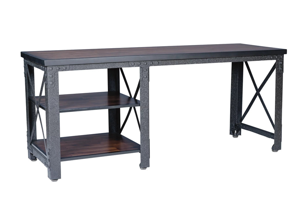 72" Industrial Metal & Wood Desk with Shelves F44385