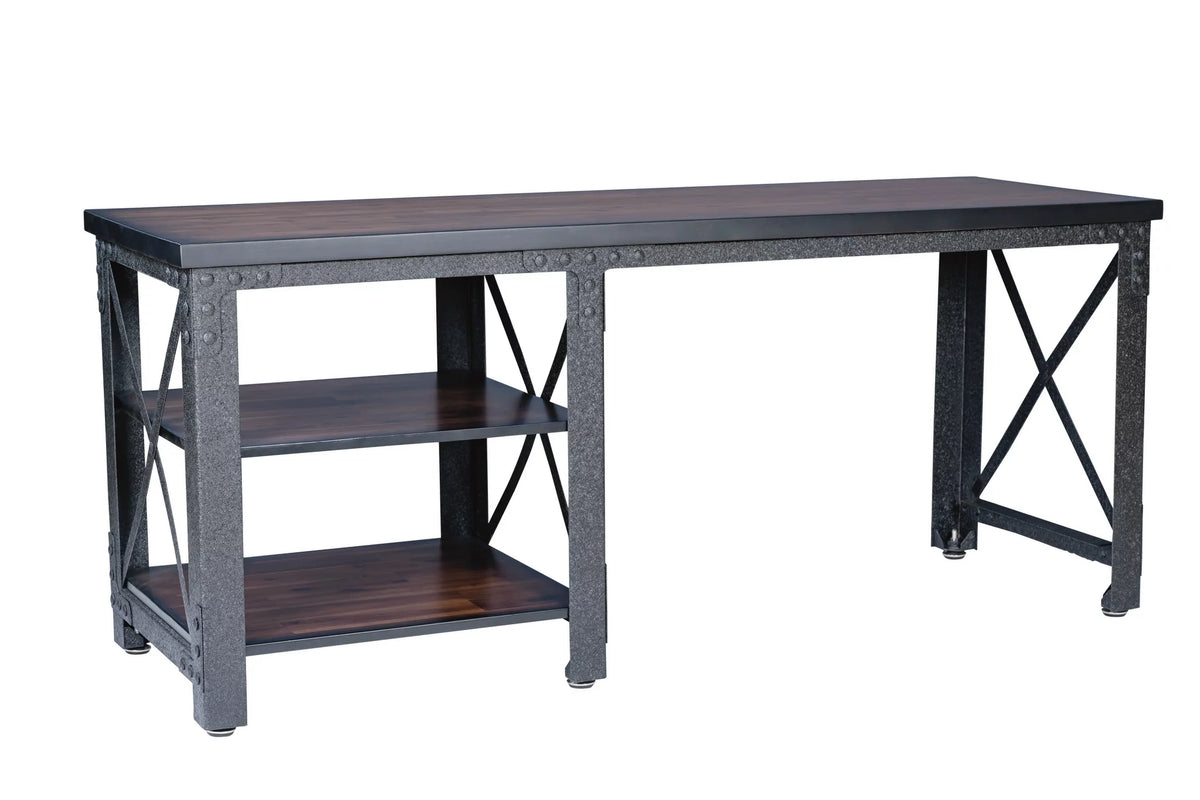 72" Industrial Metal & Wood Desk with Shelves F44385