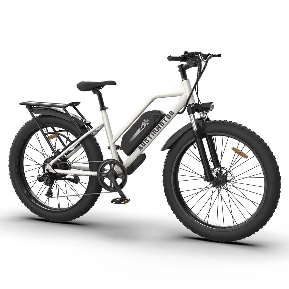 750W Electric Bike Fat Tire 48V 13AH Removable Lithium Battery White P6291