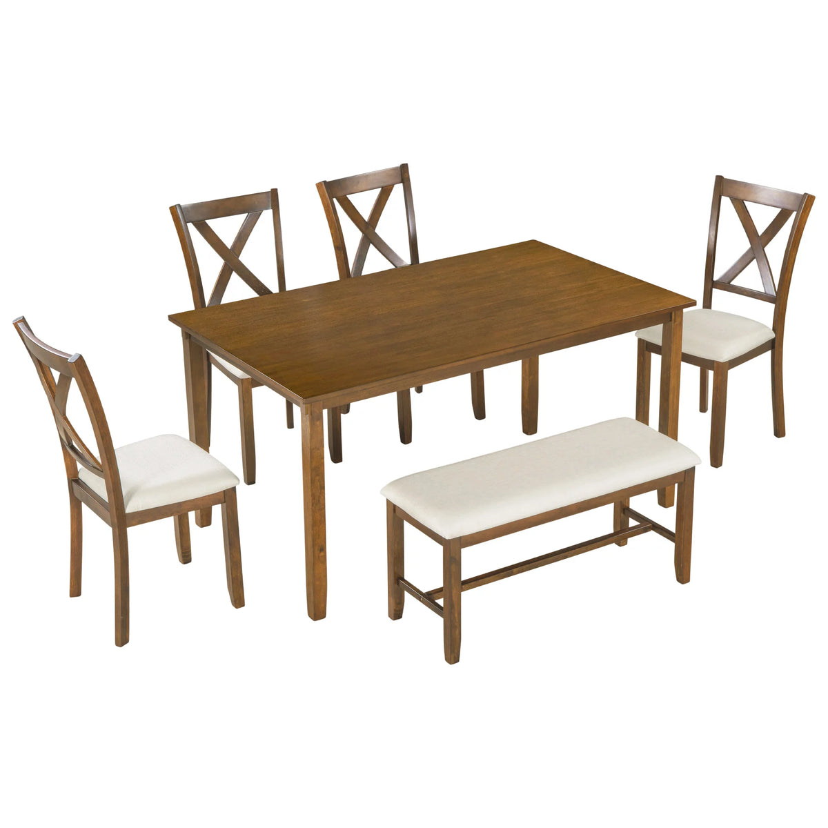 6-Piece Dining Table Set with 4 Upholstered Chairs and Bench Z405