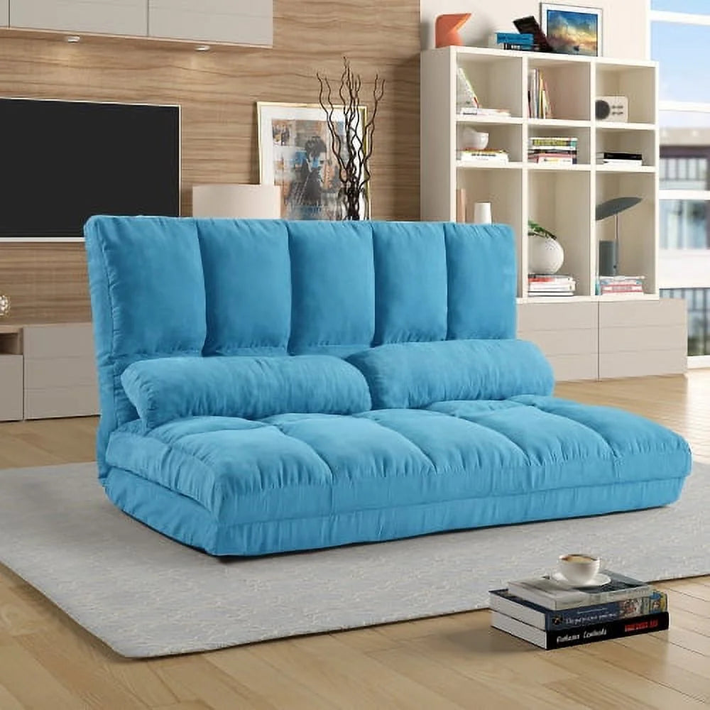 Blue Double Chaise Lounge Sofa with Two Pillows W3788