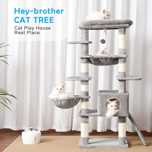 Smoky Gray 60 inches Cat Tree Tower with Scratching Posts H718613