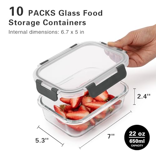 10 Pack 22 Oz Glass Meal Prep Containers with Lids, Gray B213266