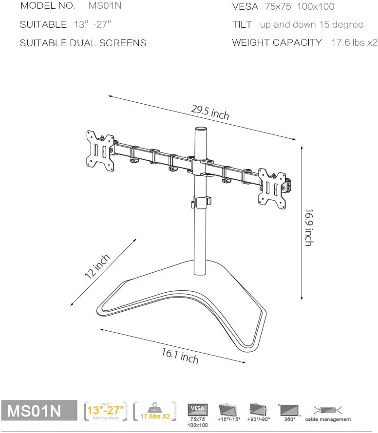 Dual Monitor Desk Stand Full Motion H203778