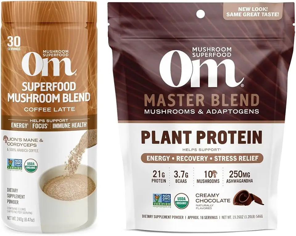 Mushroom Coffee Latte Blend Powder and Plant-Based Protein Powder Bundle Z47728