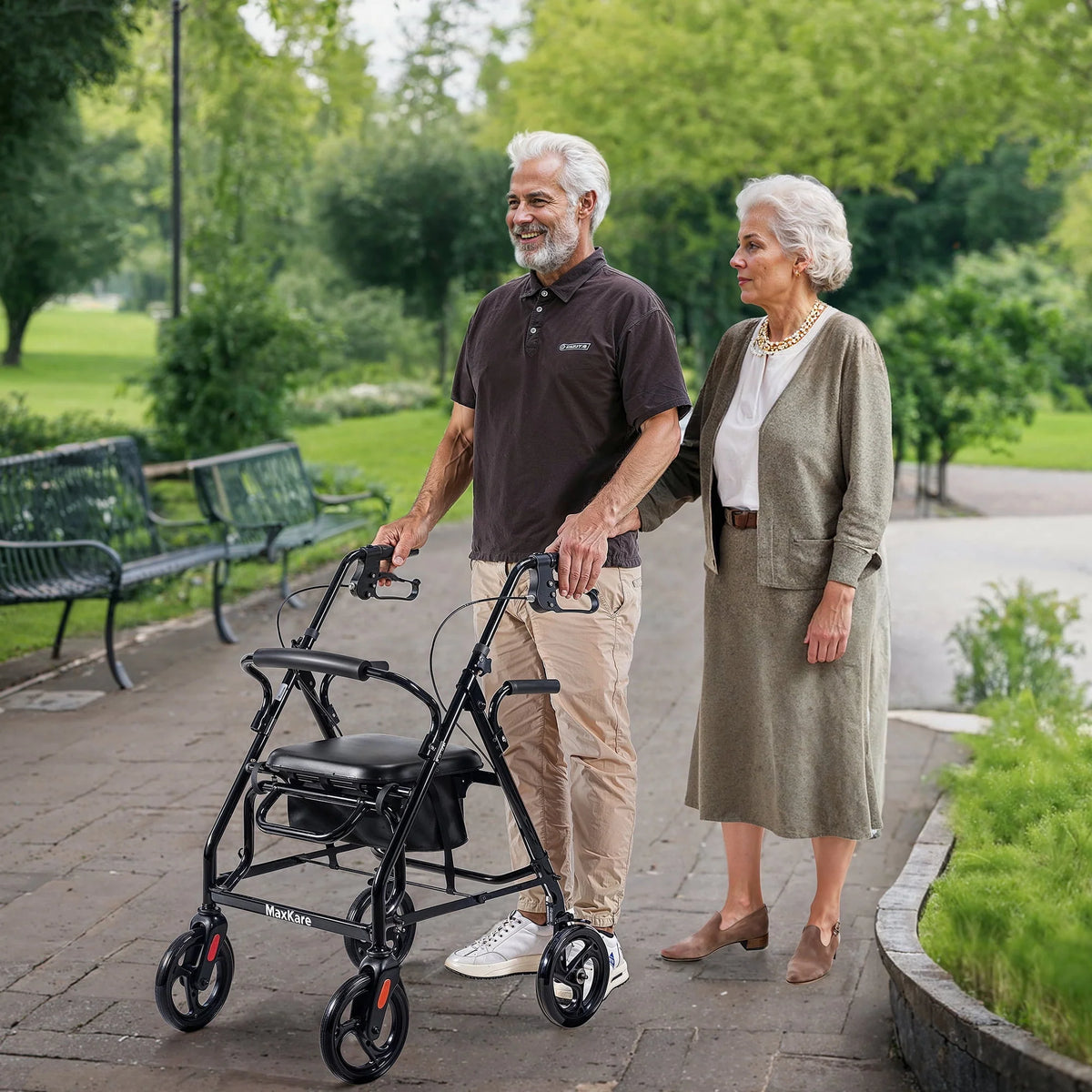Black Height Adjustable Rollator Walker with Armrest and Backrest R160807