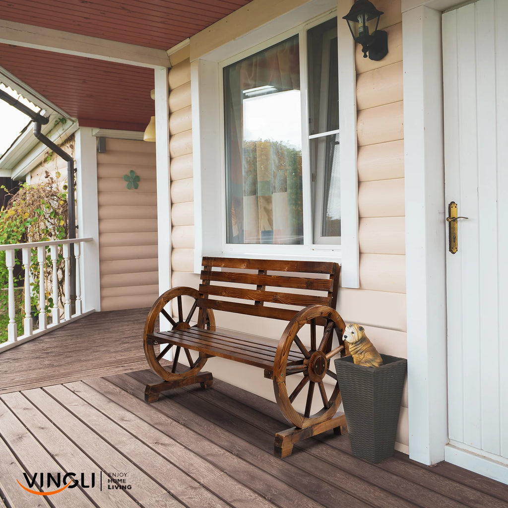 Rustic Wooden Wagon Wheel Bench B917