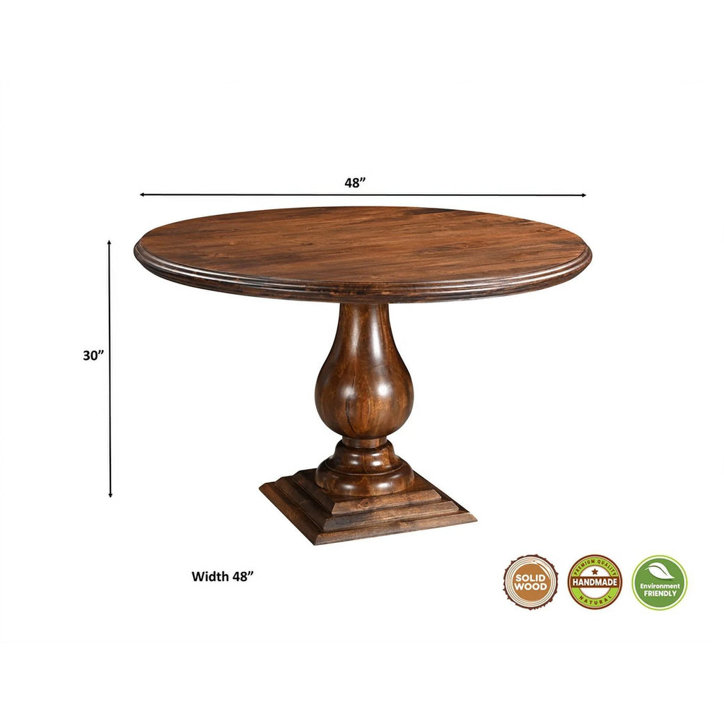 48" Round Solid Wood Pedestal Dining Table in Dark Brown I8640