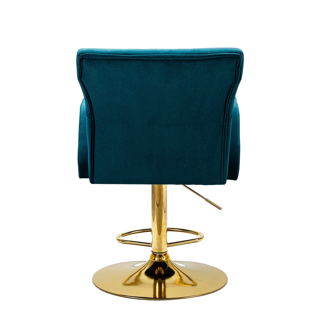 Teal Velvet Swivel Adjustable Counter Height Bar Stool with Footrest Gold Round Base Y408035