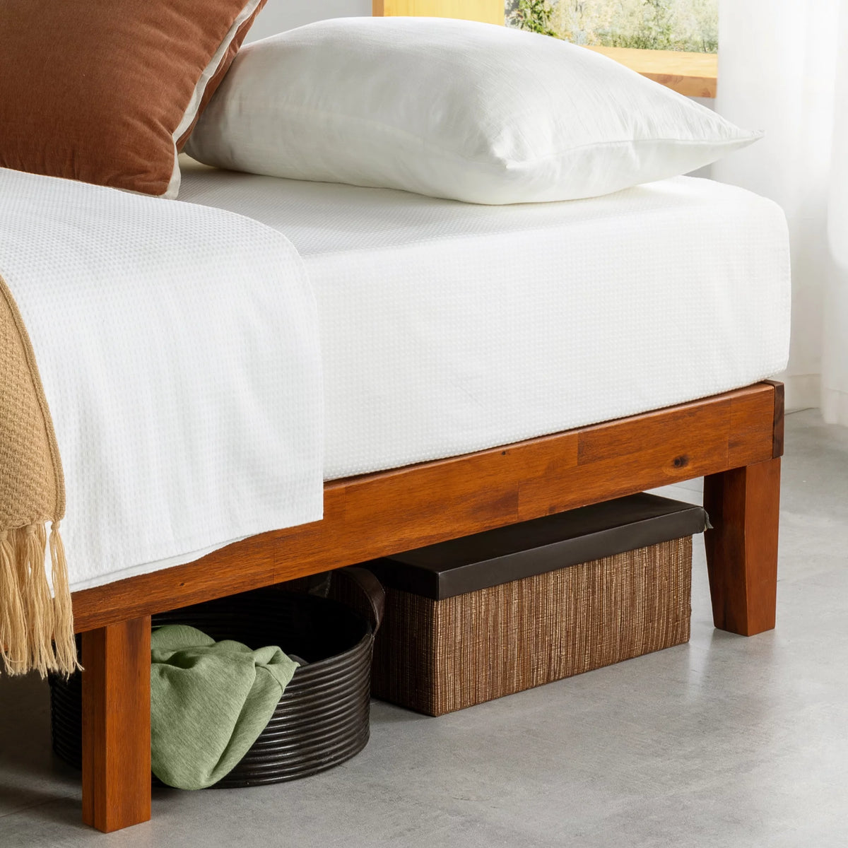 12" Solid Wood Platform Bed with Wooden Slats, Queen, Cherry F41928