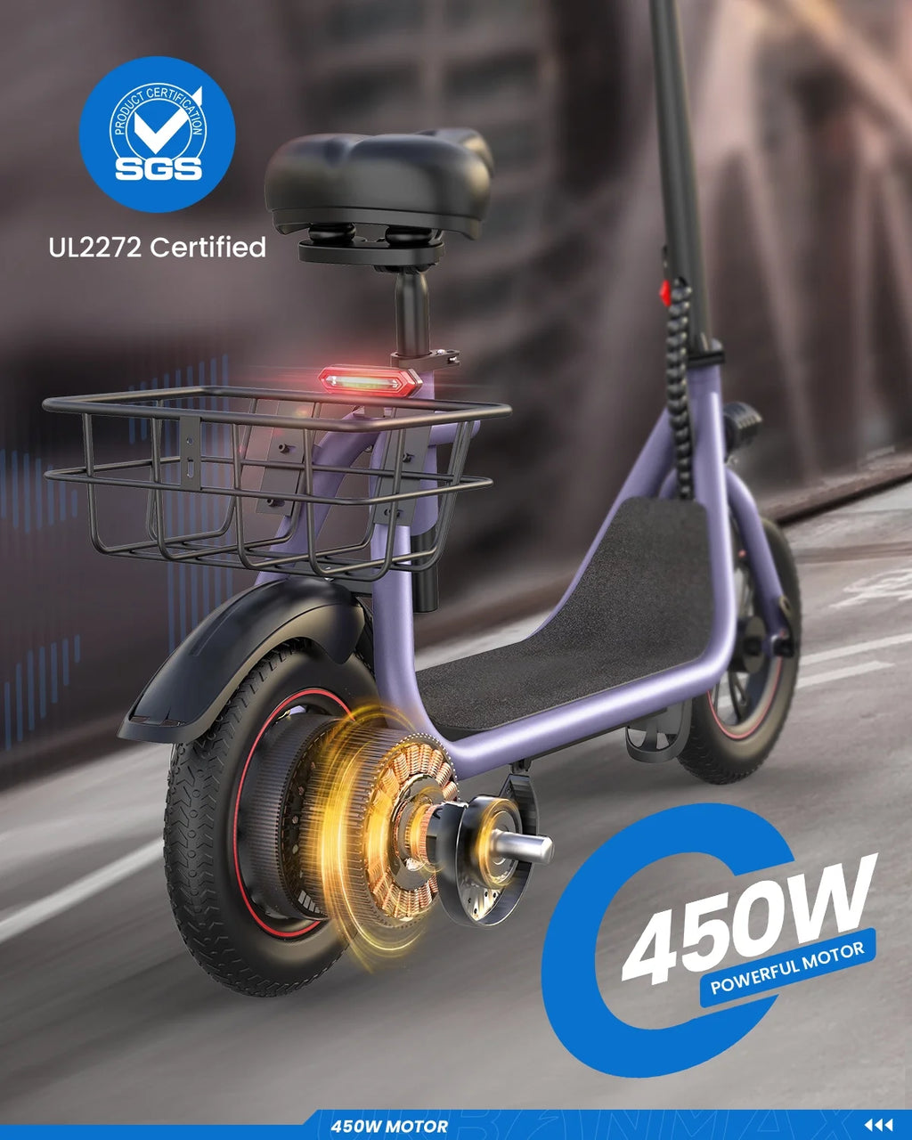Electric Scooter with Seat, 450W Motor, 22 Miles Range, Folding, Black G7384