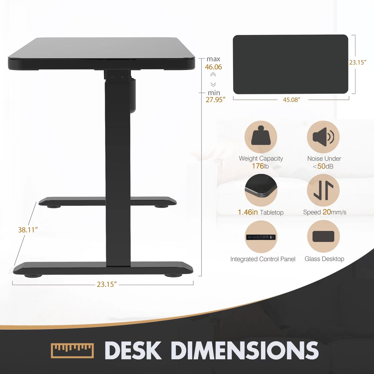 45 Inch Adjustable Height Standing Desk with Drawers O7465