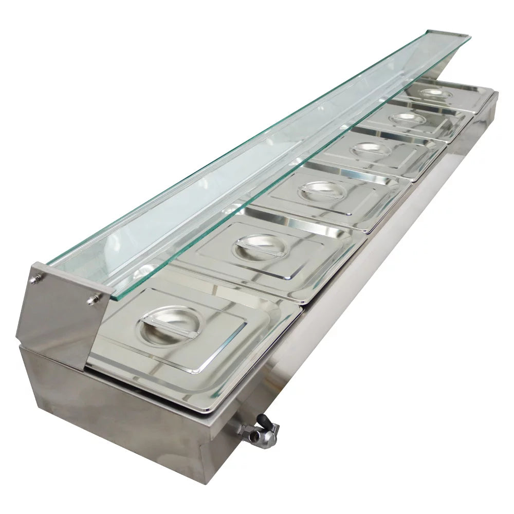 Electric Commercial Bain-marie Buffet Food Warmer Steam Table with Glass Guard 6-Pan A4751