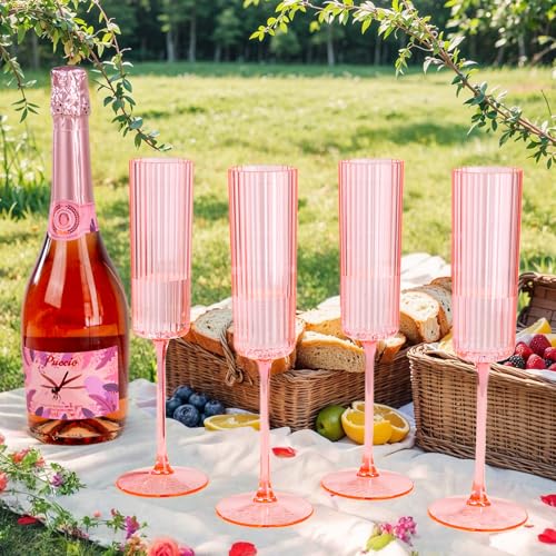 36 Pack 6oz Pink Plastic Champagne Flutes X81198