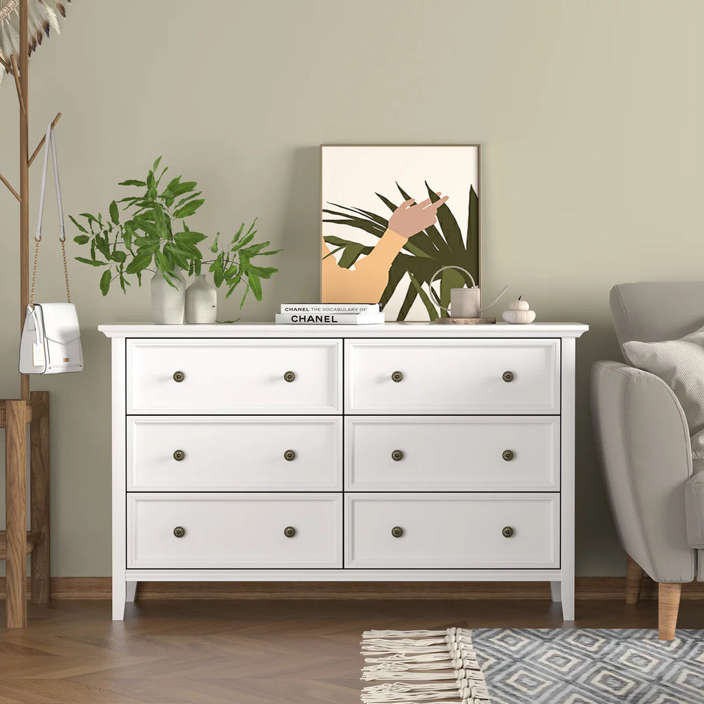 White 6 Drawer Solid Wood Dresser I652154