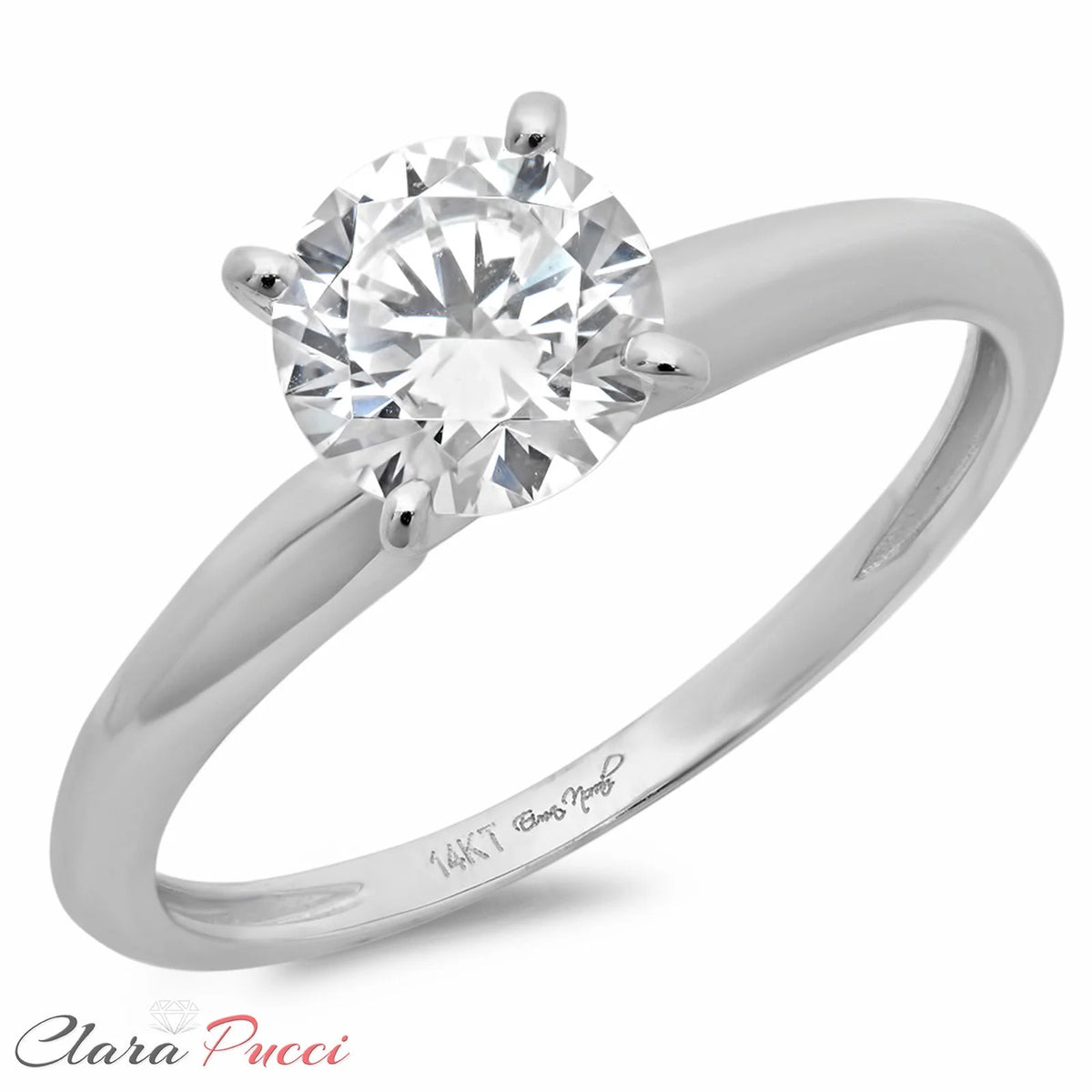14K White Gold Solitaire Engagement Ring size 6.5 R429