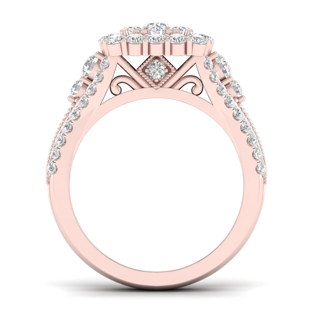 14K Rose Gold Diamond Cluster Engagement Ring P62466