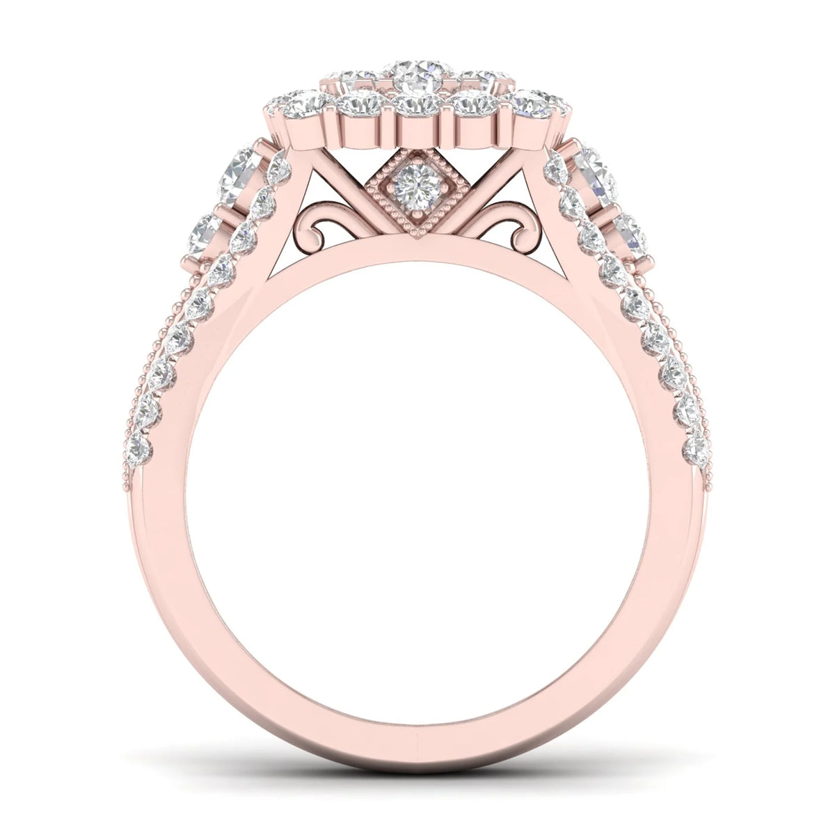14K Rose Gold Diamond Cluster Engagement Ring P62466