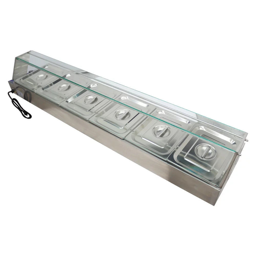 Electric Commercial Bain-marie Buffet Food Warmer Steam Table with Glass Guard 6-Pan A4751