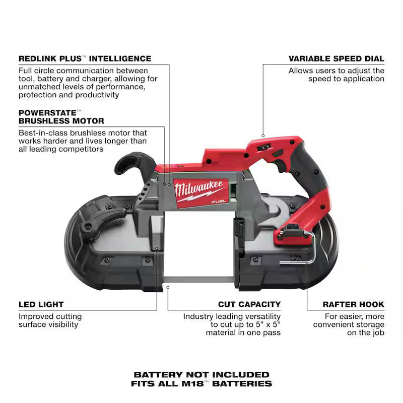18-V Lithium-Ion Brushless Cordless Deep Cut Band Saw with Two 5.0Ah Batteries T20650