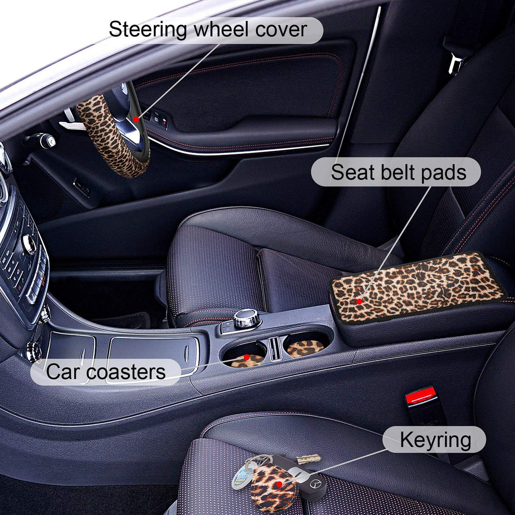 7 Pieces Leopard Print Car Accessories Set A784